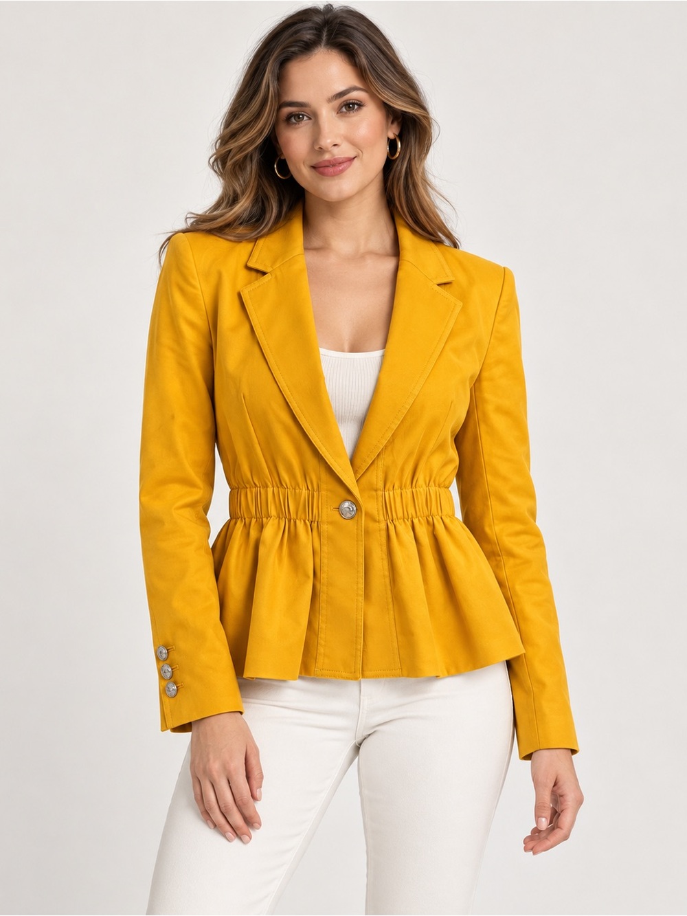White House Black Market mustard Peplum Blazer size 10